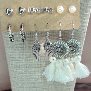 Vintage Style Boho Tassel & Ange Wings Earring Set